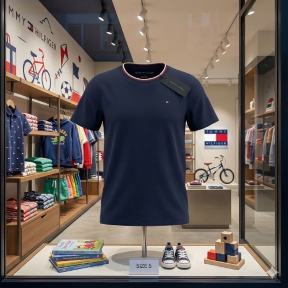 Tommy Hilfiger Boys Short Sleeve Logo Tee Navy Size 5